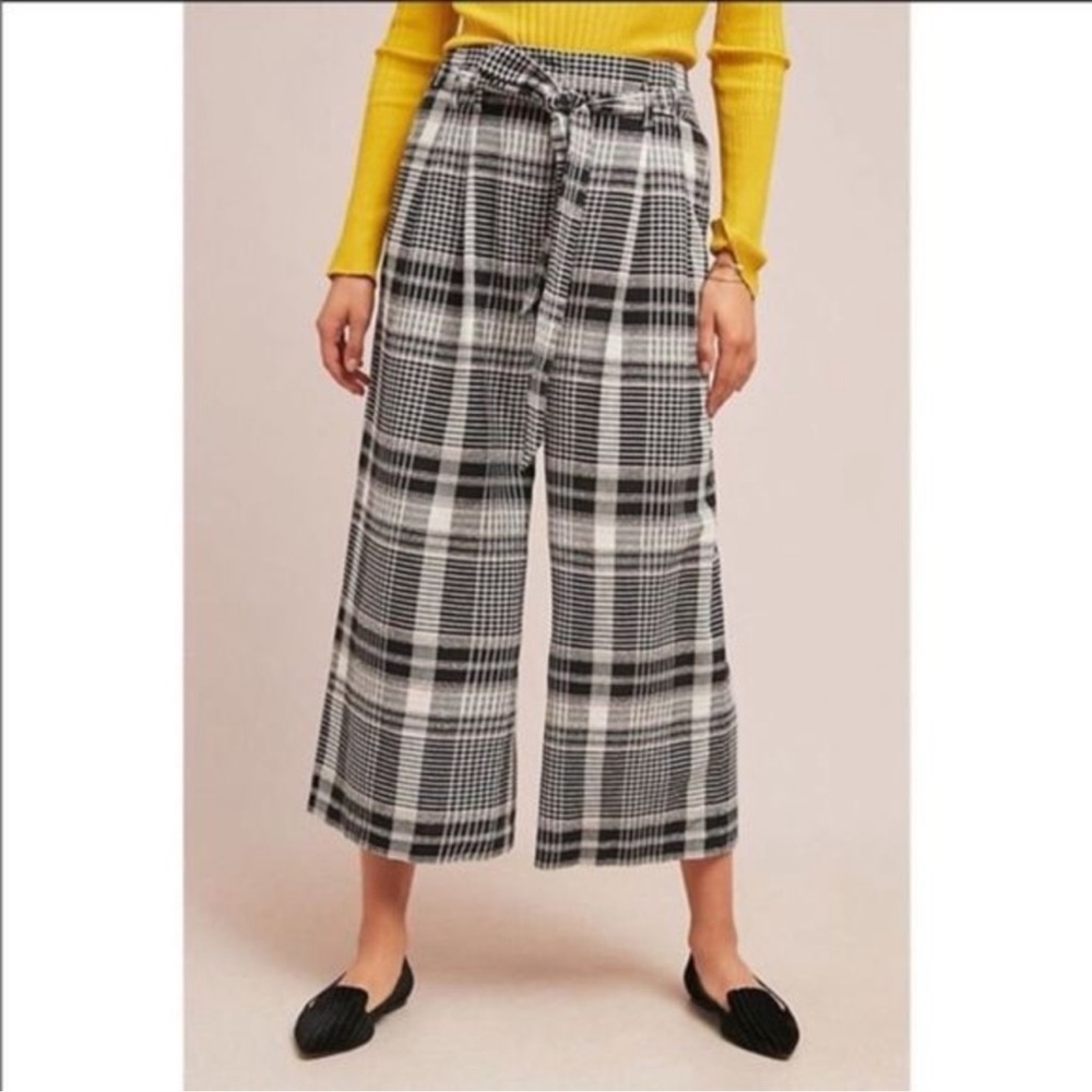 Anthropologie Luca Wide Leg Pant Sz 14 High Waist Pockets Cropped Plaid Textured - Picture 3 of 16